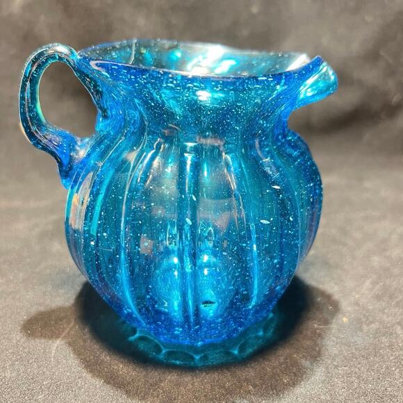 Hand Blown Creamer Pitcher Copper Blue, 4 in. - Picture 5 of 6